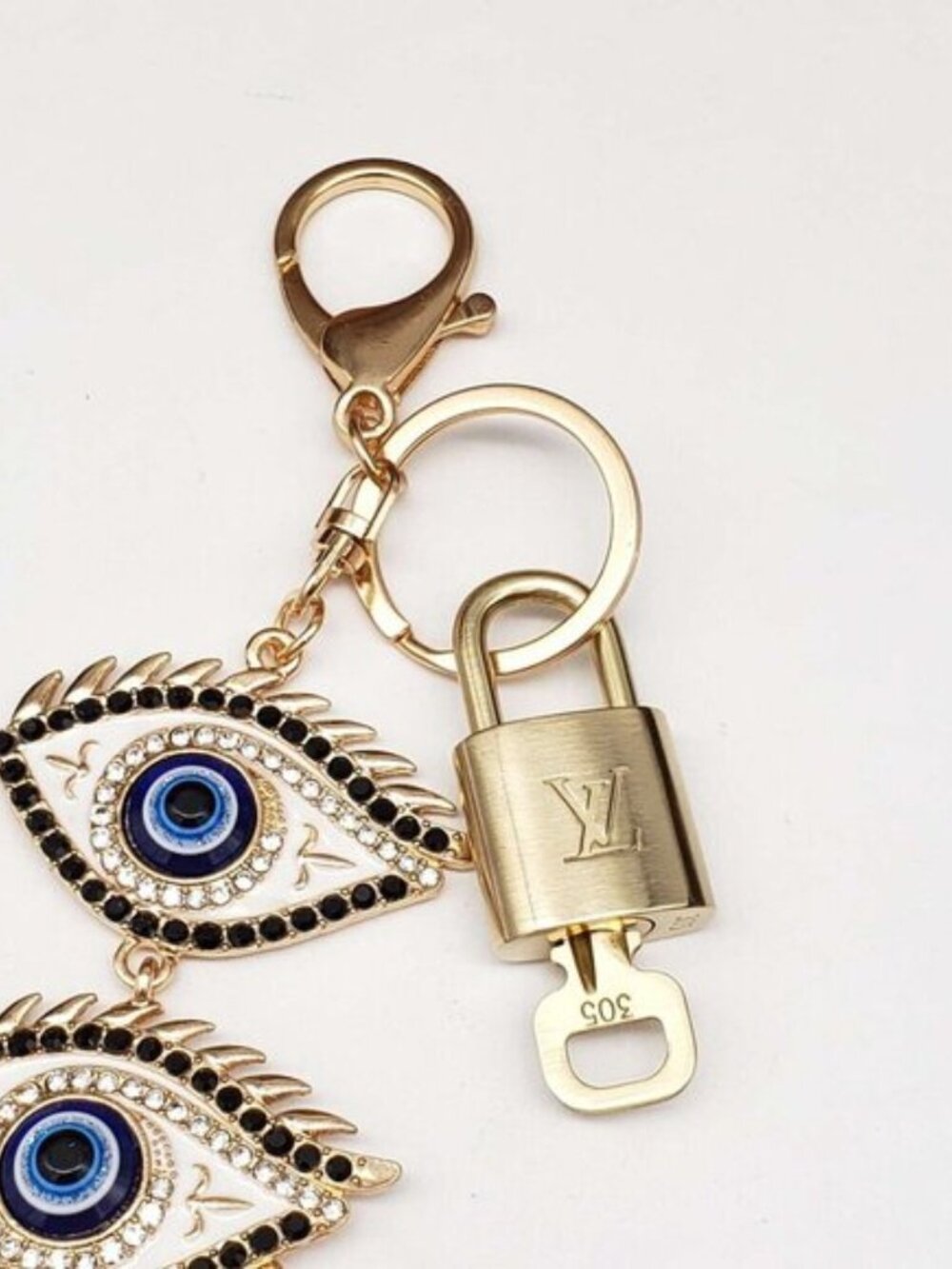 LV Authentic Gold Padlock 🔒 Key Set w/ Unbranded Evil Eye Keychain Charm